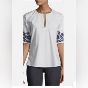 Retail $268. Tory Burch Embroidered Poplin Top Blouse White. Size XS. Worn once